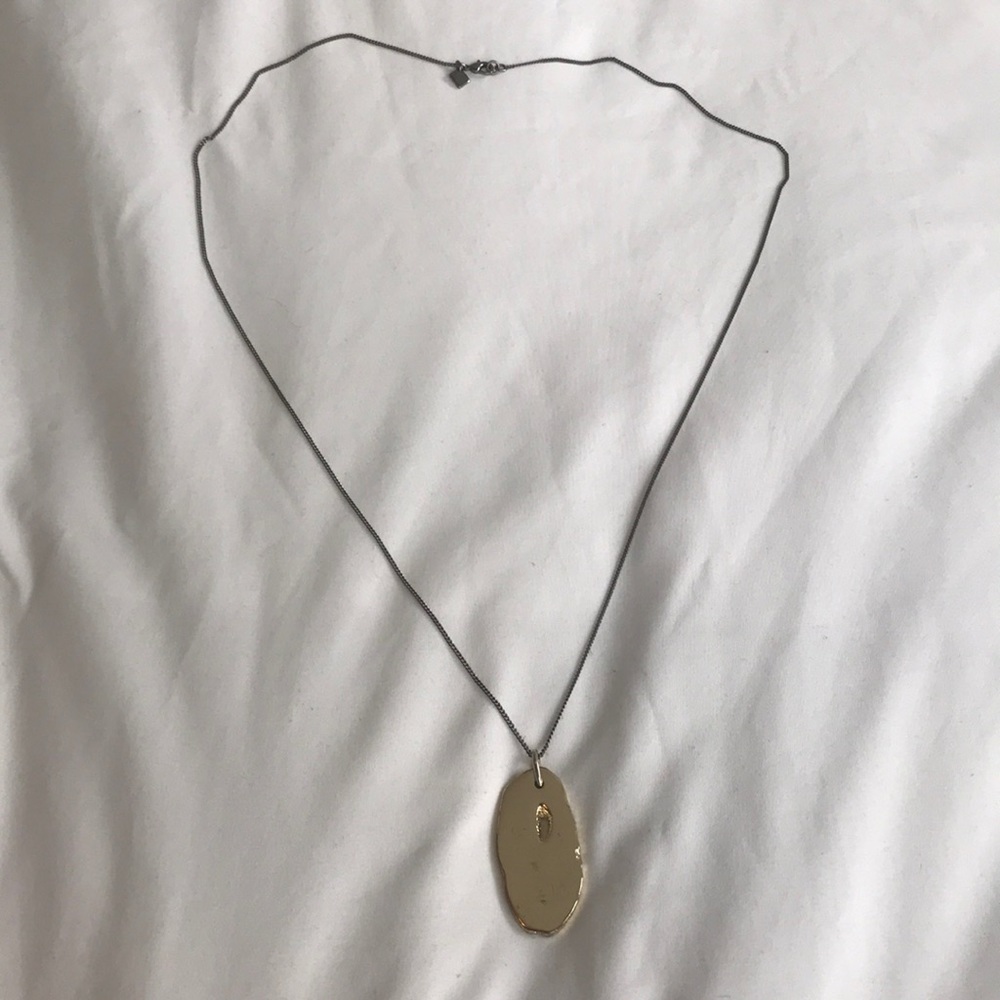 BR long silver chain necklace w/ gold pendant